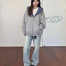 假两件连帽拼接加绒卫衣开衫男女宽松冬cleanfit休闲外套WB957，男装卫衣，星座1116A（原606A-3）