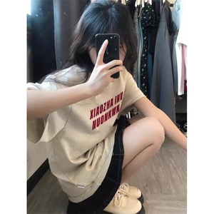 T0781-P25 港风潮牌极简字母小众设计纯棉印花T 男女款宽松短袖图片