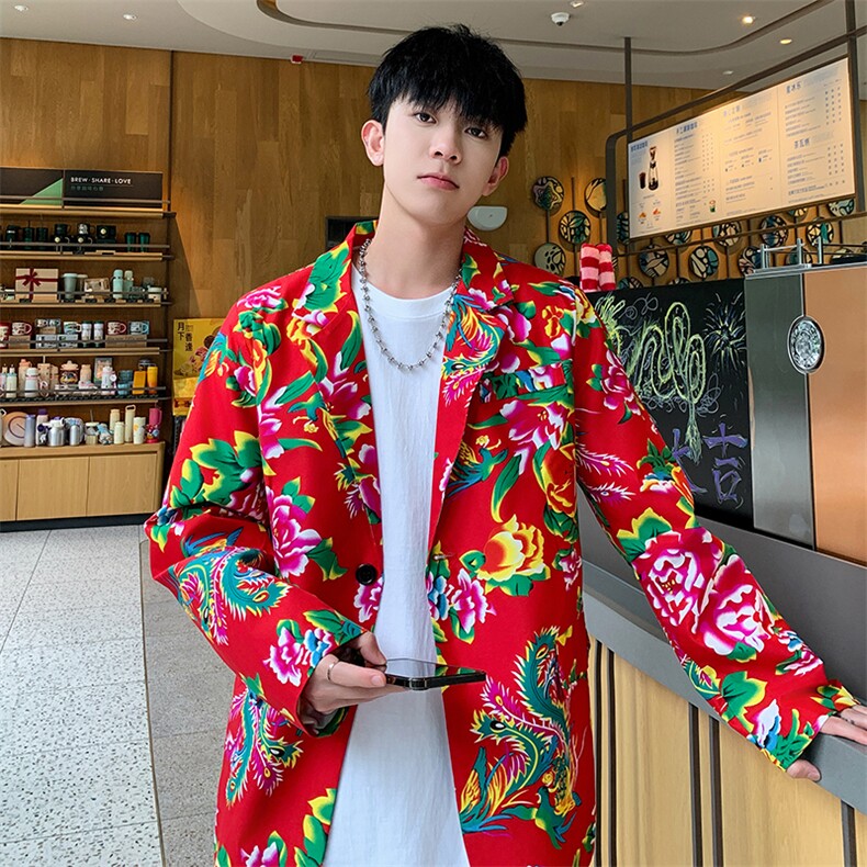 XZ01秋文艺男大码宽松西服东北大花潮牌开衫男女风新中式潮，男装西服，星座115A(原星座507）