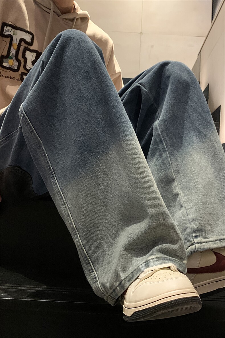 8XL-M特大码复古牛仔裤渐变宽松阔腿裤男加肥加大休闲款K947P45,男装休闲裤,电商D206-1