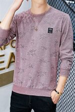 秋季圆领彩棉卫衣男长袖t恤男星星花套头商务打底蓝色W9613，男装卫衣，星座1207