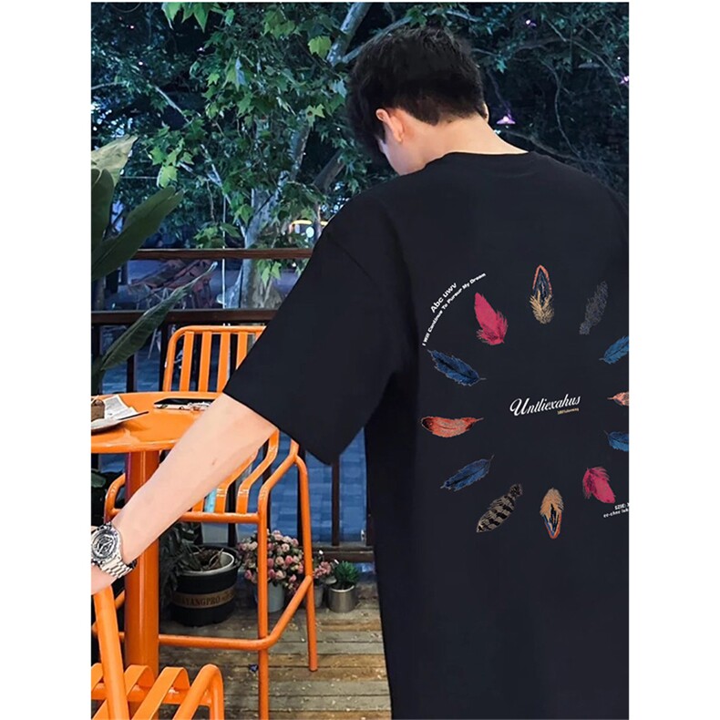 抖音得物供货210克现货宽松纯棉美式潮牌印花落肩袖纯棉T恤AT2118图片
