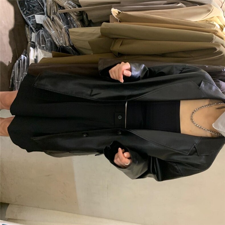 3160#柔感皮衣西装，女装皮衣，mm+ 里墨恩