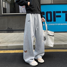 360g高克重曼巴棉小狗英文刺绣大码休闲弯刀裤男K24037特P50控98，男装休闲裤，电商A001-1