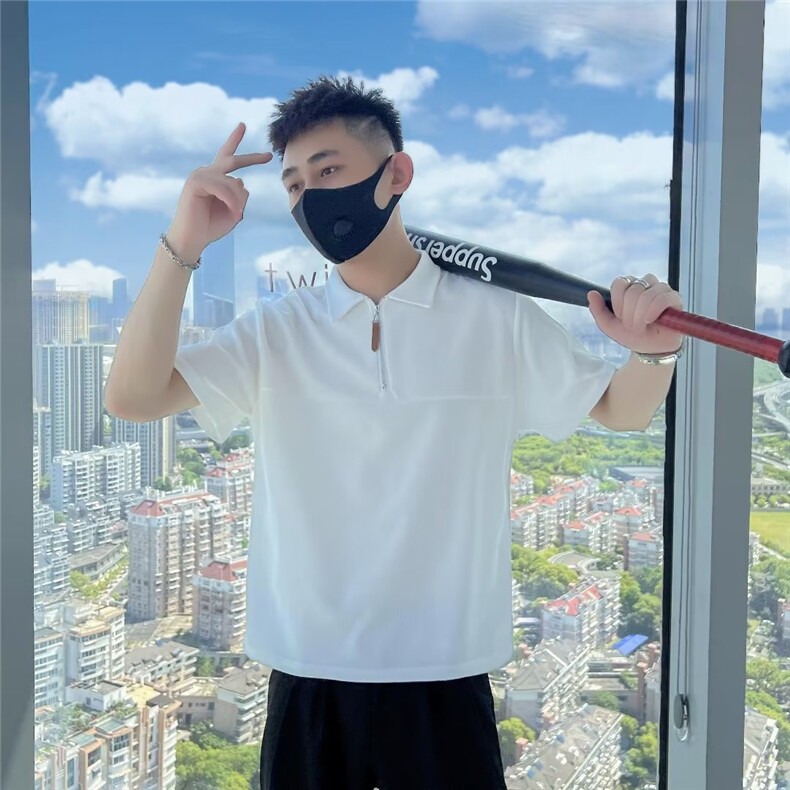 男装轻熟风白色短袖男夏季2023半拉链男士T恤Polo衫半袖T232,男装T恤,星座1116A-2（原606A-1）
