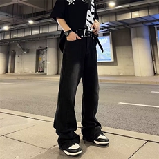 美式vibe裤子高街水洗牛仔裤男设计感小众拉链裤N5066P43，男装牛仔裤，星座1116-2