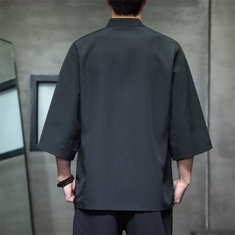 2025新款夏季风纯色立领上衣盘扣休闲T恤宽松潮流男T2505-P45,男装T恤,电商A008