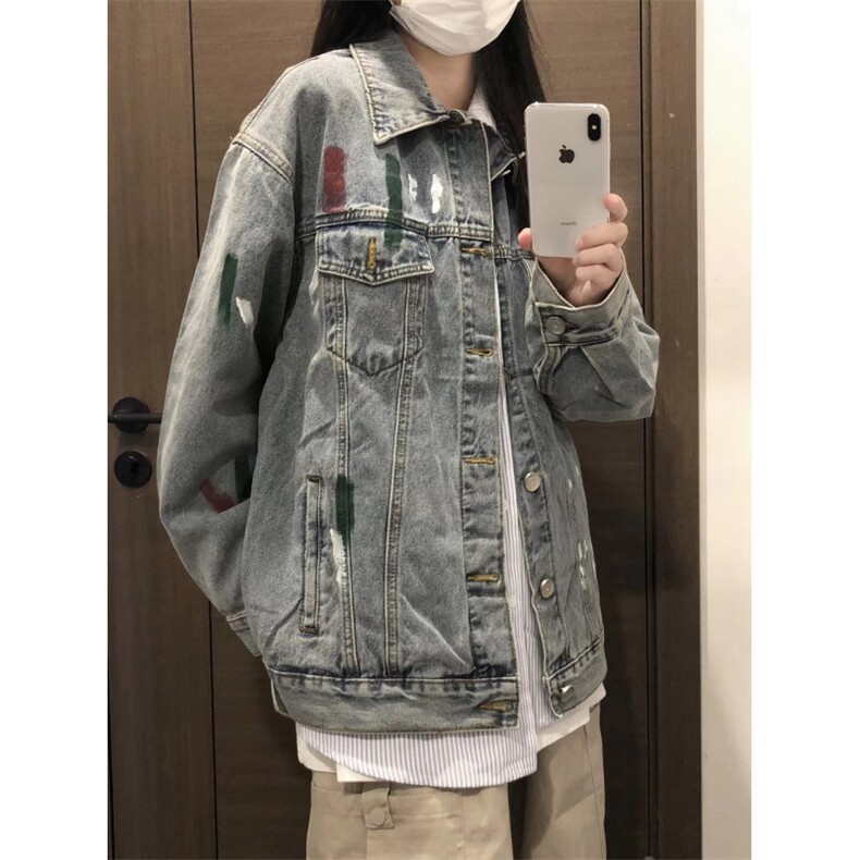 【有货】美式高街泼墨涂鸦破洞牛仔外套男款工装夹克J61HH-特P72,男装工装外套,星座1007（原301D）