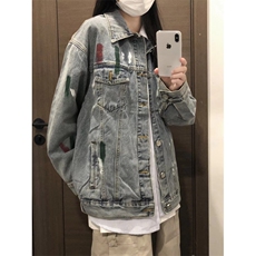 【有货】美式高街泼墨涂鸦破洞牛仔外套男款工装夹克J61HH-特P72，男装工装外套，星座1007（原301D）