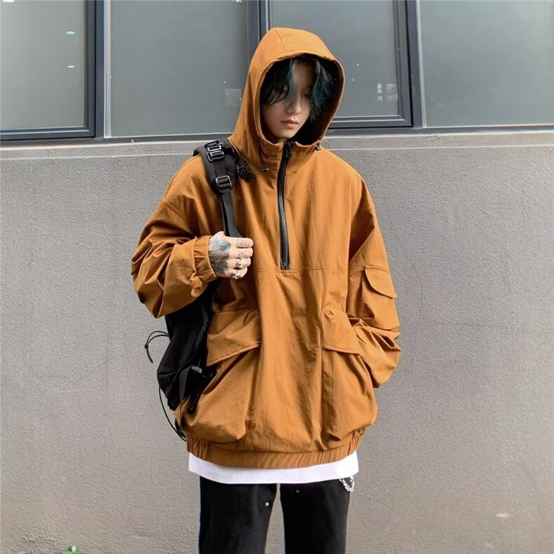 日系潮牌上衣连帽夹克宽松半拉链山系机能风衣春秋工装男女外套潮,男装风衣,星座1210-1