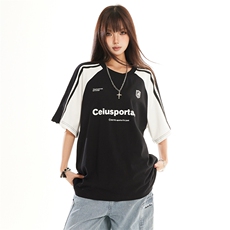 复古撞色短袖男女2026夏季潮学院风字母印花情侣半袖T恤YD274-P45，男装T恤，星座509