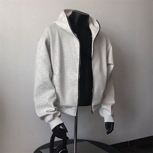 花灰色cleanfit连帽卫衣男款春秋季boxy短款拉链开衫美式重磅外套图片