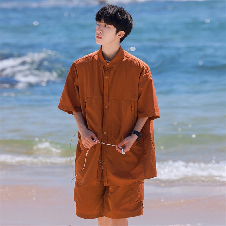 短袖衬衫男新款夏季薄款透气搭配套装短裤宽松翻领衬衣TZ068-P90,男装衬衫,星座308B-2