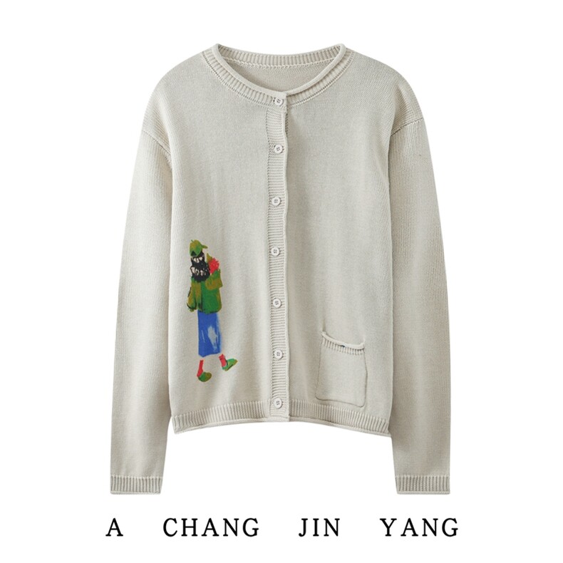 2025年秋季新款五色提花针织女士开衫外套时尚休闲通勤百搭，女装针织衫/毛衣，长今羊