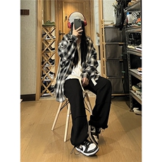 2026秋季新款毛边拼接抽绳卫裤女模XZ604-KP81-P55控68，男装休闲裤，星座604