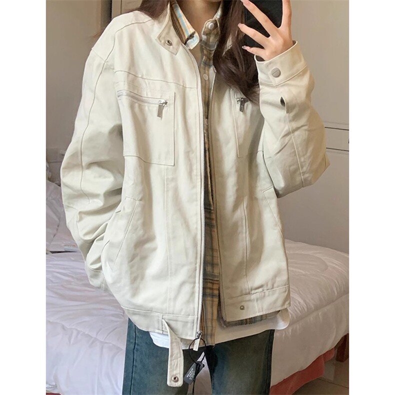 26春装高品质老钱风立领夹克外套男女美式潮牌拉链工装风宽松上衣,男装夹克,电商A443