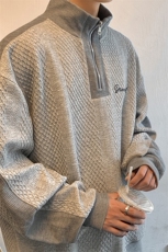 华夫格质感慵懒风休闲上衣街头潮感半拉链款卫衣HY183TP55控78，男装卫衣，电商A102B