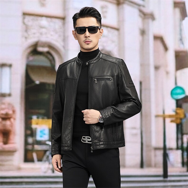 外贸春秋款男士头层牛皮夹克短款机车真皮皮衣百搭通勤外套海宁，男装皮衣，电商B360A（原721A）
