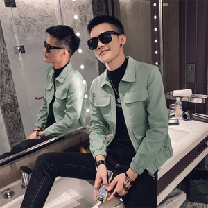 社会风秋纯色多口袋修身夹克时尚B297-1905-P105控138图片