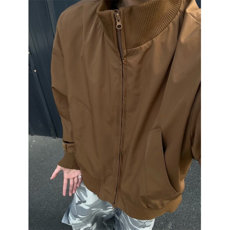现货26春装美拉德立领飞行夹克纯色复古廓形高街棒球服外套,男装夹克,电商A486
