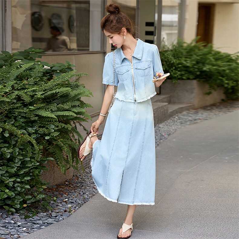 现货牛仔套装女夏季2025新款高级感显瘦遮肚子减龄半身裙两件套,商品下架区,韩然一族