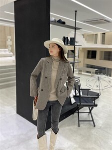 千鸟格西装外套腰带图片