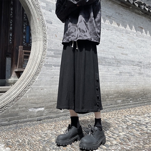8XL-M新中式亚麻裤男七分裤阔腿裤垂感休闲短裤风棉麻K966P45图片