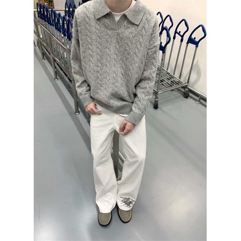 现货】老钱风翻领麻花毛衣POLO领针织衫M8613-P55,男装Polo衫,星座1212