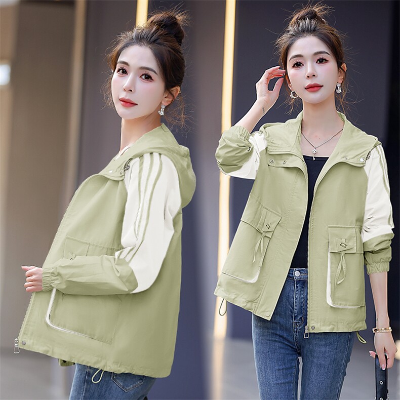 现货秒发2024春秋新款韩版连帽外套冲锋衣外套，女装派克服，星宇服饰