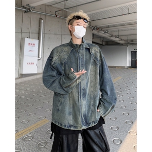 秋季新款港风美式高街潮牌复古水洗拼接立领牛仔夹克 JK1320-P75图片