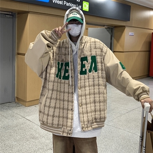 EQ85 毛巾绣棒球服外套男格子编织夹克2024新款春装港风 P113图片