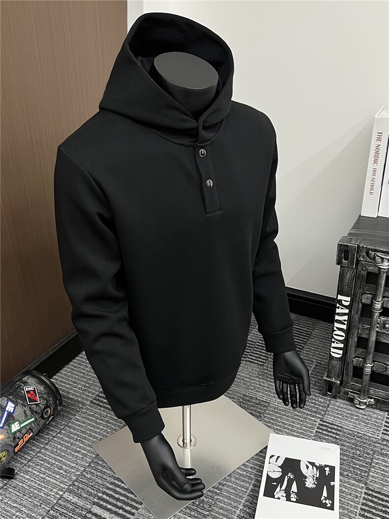 假模连帽纽扣卫衣男秋季2025新款宽松长袖男A436-5112-P60,男装卫衣,电商A436