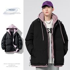 2025冬季新款加厚款假两件连帽棉服情侣款棉衣XZ102A-4-22091-P95，男装棉衣，星座211-2