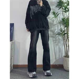 美式hiphop牛仔裤修身直筒微喇叭裤 68图片