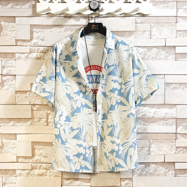 精品大码花男短袖夏季痞宽松上衣服外套翻领衬衫A012/C882C876P35,男装休闲套装,电商A012