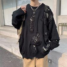 美式假两件毛衣男女冬季加厚破洞潮牌针织衫慵懒风外套Y157-P40，男装针织衫/毛衣，星座1008