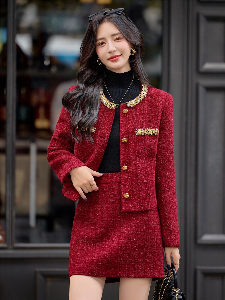 【小香bao款现货】2025新款秋冬时尚纯色时髦新娘敬酒法式套装,女装套装/套裙,众宇琦