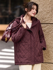 2025年冬季中长款连帽夹棉菱格棉衣棉服外套，女装棉衣/棉服，简韵佳