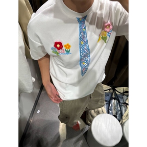万针全刺绣解构设计260克重磅双纱纯棉高品质美式高街短袖T恤特35图片