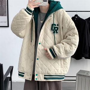 冬款港风加棉加厚刺绣棉服假两件连帽外套男士8135-P140 控价178图片