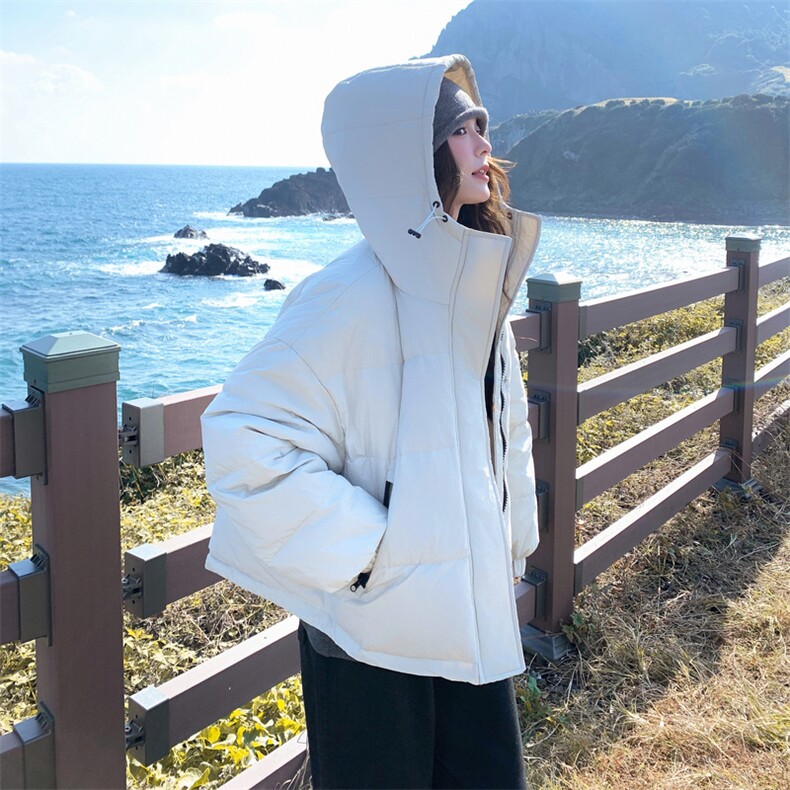 韩版宽松时尚减龄连帽羽绒服女冬季2025新款气质减龄白鸭绒面包服,女装羽绒服,2D013