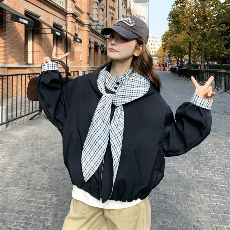26春新款现-英伦风格子拼接撞色飘带宽松外套2606-P160K258,女装短外套,2B190