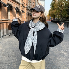 26春新款现-英伦风格子拼接撞色飘带宽松外套2606-P160K258，女装短外套，2B190