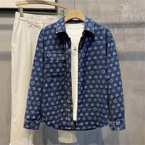 工装男高级感潮牌痞帅宽松褂子美式满印提花牛仔衣外套LS1110 P56图片