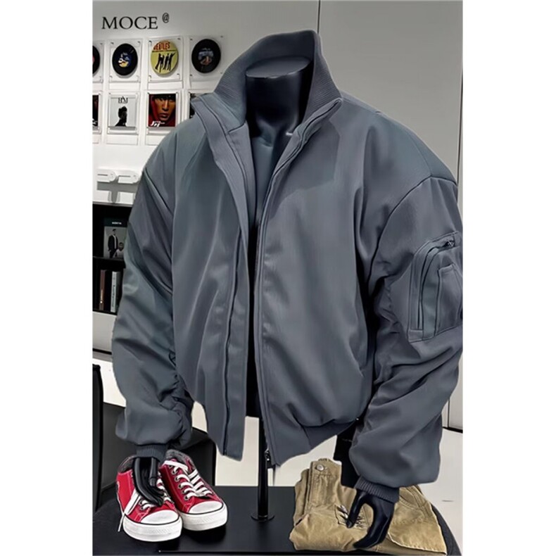 美式飞行员夹克男款秋季高级感立领廓形工装外套棒球服JK0295-P63图片