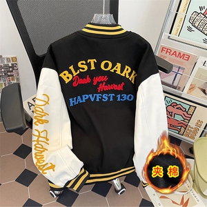 加绒加厚冬男女棒球立领棉衣条纹刺绣保暖毛呢棉袄面包服MY06 P78图片