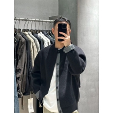 网图有货美式复古假两件针织格子开衫毛衣男女宽松外套A1076-P62，男装针织衫/毛衣，星座1505