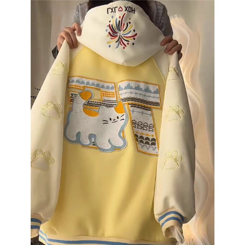 可爱卡通猫咪爪子刺绣开衫短外套男女春秋宽夹克棒球服HH8224P74,男装夹克,星座1013-5