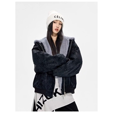 荔枝纹皮座山雕外套男女款冬季加绒加厚皮衣棉服美式毛领夹克棉衣，男装夹克，星座813-2