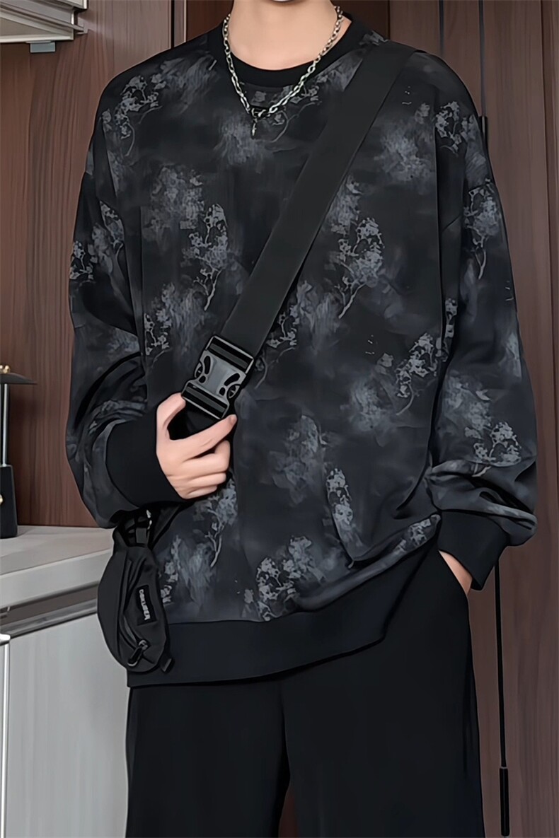 S2605/P35春装新款现货卫衣男新中式套头个性宽松大码T恤上衣,男装T恤,电商A141